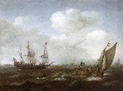 Hendrik Cornelisz. Vroom A Dutch Ship and Fishing Boat in a Fresh Breeze oil on canvas